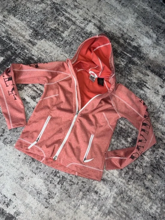 Harley-Davidson Women's Coral Zip Hoodie Jacket with Logo Sleeves - Picture 2 of 5